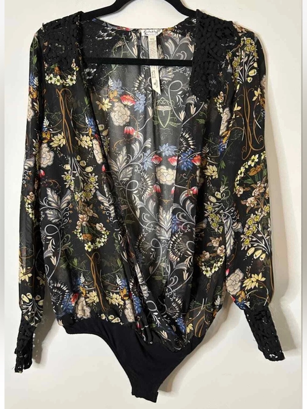 Free People Must Have Been Love Sheer Bodysuit w/ Crochet Trim Sz Small NWT